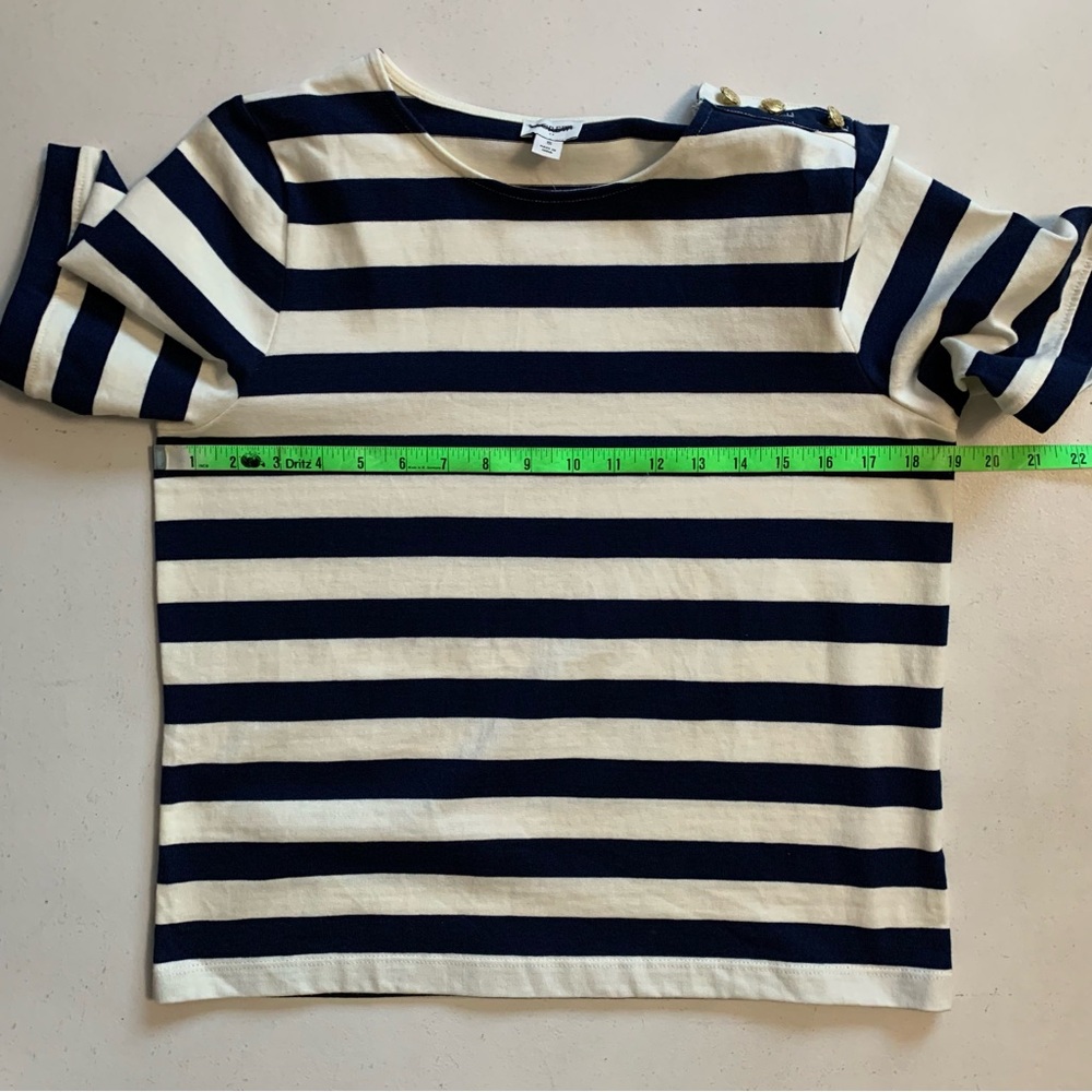 J Crew Factory Navy Short Sleeve Striped Button Shoulder Tee Size Small NWT - Picture 10 of 13